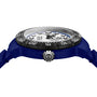TAG Heuer Formula 1 Solargraph wristwatch with a blue strap, black bezel, white dial, and black crown, viewed from the side.
