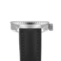 Side view of the Blancpain Fifty Fathoms Bathyscaphe diver’s watch with a textured black strap, metal case, ridged bezel, and crown, reflecting the refined style and precision of its 1315 calibre automatic movement.