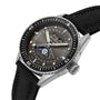 A luxury timepiece, the Blancpain Fifty Fathoms Bathyscaphe Quantième Complet Phases de Lune features a stainless steel case, black bezel and fabric strap, day-date moonphase subdial, and luminous markers—exuding signature Blancpain elegance.
