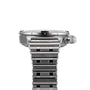 A close-up side view of the Breitling Chronomat B01 42 wristwatch, featuring a stainless steel case, metal link bracelet, visible crown, and bezel screws, shown on a white background.
