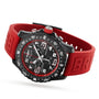 The Breitling Endurance Pro 44 is a black SuperQuartz™ chronograph with a red rubber strap, black dial, white and red accents, and multiple subdials—an ideal athleisure watch for dynamic lifestyles.