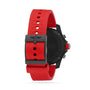 The Breitling Endurance Pro 44 is a sporty athleisure watch featuring a red silicone strap, black buckle, and durable black Breitlight® case shown from the back.