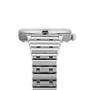 Side view of the Breitling Chronomat Automatic 36, a silver metal wristwatch with a rectangular face, diamond hour markers, and a Rouleaux bracelet, photographed on a white background.