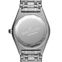 Back view of the stainless steel Breitling Chronomat 32 shows the engraved logo, model details, and water resistance rating, complemented by its iconic Rouleaux bracelet.