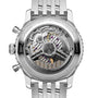 Close-up of the transparent case back of the Breitling Navitimer B01 Chronograph 43, showcasing its intricate Breitling 01 calibre movement and detailed engravings around the edge.