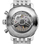 Close-up of the back of the Breitling Navitimer B01 Chronograph 46, featuring its exposed mechanical movement through a transparent case back—showcasing this iconic pilot’s watch design.