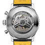 Close-up of the back of the Breitling Navitimer B01 Chronograph 46, highlighting its exposed automatic Breitling 01 calibre movement and detailed chronograph features visible through the transparent case back.
