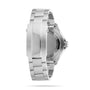 A stainless steel Breitling Superocean Automatic 46 is shown from the back, highlighting the engraved clasp and case back with MANUFACTURE, calibre Breitling 17, and other markings.