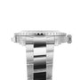 Side view of the Breitling Superocean Automatic 46 wristwatch, featuring a silver metal thick band and ridged bezel, isolated on a white background.