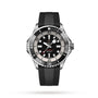 The Breitling Superocean Automatic 46 is a stainless steel dive watch with a black and silver bezel, black dial, luminescent markers, and textured black rubber strap. It features the Breitling 17 calibre movement and is water resistant.