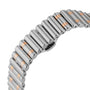 Close-up of the Breitling Chronomat 32 bracelet, showcasing its silver and gold two-tone links and signature clasp—a refined detail from the iconic Chronomat collection.