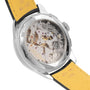 Close-up of the back of the Breitling Premier B09 Chronograph 42 watch, featuring its exposed mechanical movement visible through a transparent case.
