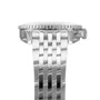 Side view of the Breitling Navitimer B01 Chronograph 41 in stainless steel, showing a fluted bezel, crown, and polished multi-link bracelet with the iconic chronograph design.