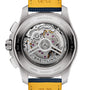 Close-up of the back of the Breitling Avenger B01 Chronograph 44, showing its self-winding mechanical movement through the transparent case back.
