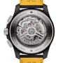 Close-up of the back of the Breitling Avenger B01 Chronograph 44 Night Mission, displaying its intricate Breitling 01 calibre movement through a transparent case back.
