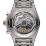 Close-up of the back of the Breitling Chronomat B01 42 The Watches Of Switzerland Group Centenary Exclusive, showcasing its exposed mechanical movement and engraved details.