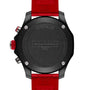 Back view of the Breitling Endurance Pro 38, a sporty athleisure watch with a red strap, engraved branding, technical details, and chronograph pushers—ideal for an active lifestyle.