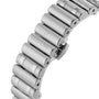 Close-up of the Breitling Chronomat 28 watch’s stainless steel bracelet featuring cylindrical links and an engraved Breitling logo on the clasp.