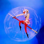 An animated character in a Monkey King outfit twirls mid-air with a red staff, encircled by a white blur on blue—a lively homage to the Oris Aquis Sun Wukong Limited Edition.