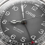 Close-up of the stunning Oris Big Crown Oris X Cervo Volante, displaying 10:08:19, with bold numerals, minute markers, and SWISS MADE at the bottom—a top choice for professional pilots.