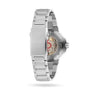 The Oris Aquis Oris X Bracenet is a stainless steel wristwatch with a transparent case back showing its automatic movement, crafted from upcycled ghost fishing nets.