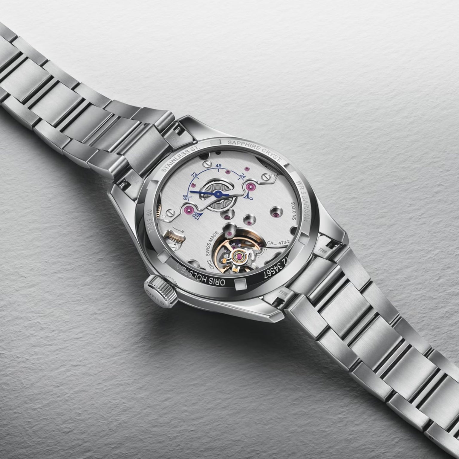 The back of the Oris Big Crown Pointer Date Calibre 473 watch