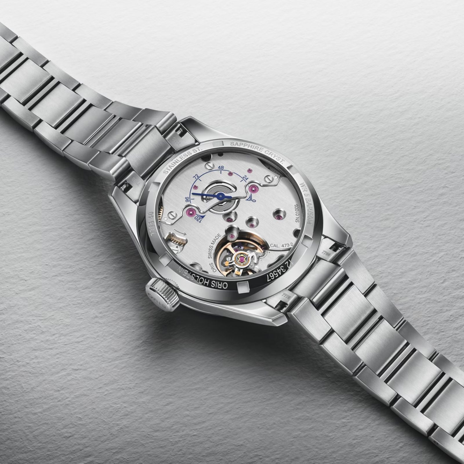 The back of the Oris Big Crown Pointer Date Calibre 473 watch