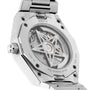 Close-up of the Zenith Defy Skyline 36’s back, highlighting its mechanical movement, engraved details, and iconic four-pointed star on the stainless steel case and bracelet—an expression of urban sophistication.