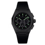 Zenith Defy Skyline Skeleton - Black wristwatch featuring luminous green markers and subdials, displayed on a white background.