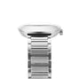 Side view of a silver Rado DiaStar Original wristwatch with a metal link band, round case, and sapphire crystal, displayed against a white background.