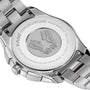 Close-up of the back of a Rado Hyperchrome Chronograph, highlighting its engraved seahorses, water resistance details, and the sleek high-tech ceramic finish that defines this sophisticated timepiece.