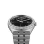 The TUDOR Royal is a stainless steel sport-chic wristwatch featuring a black dial, diamond hour markers, day and date display, and brushed metal bracelet—an elegant addition to TUDOR’s line of automatic watches.