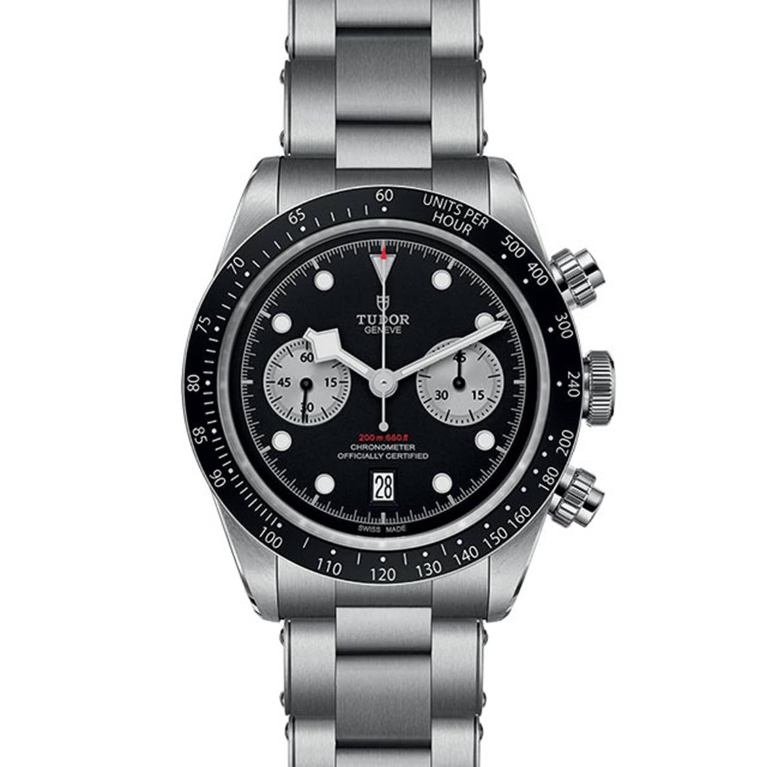 Close up of the TUDOR Black Bay Chrono watch dial
