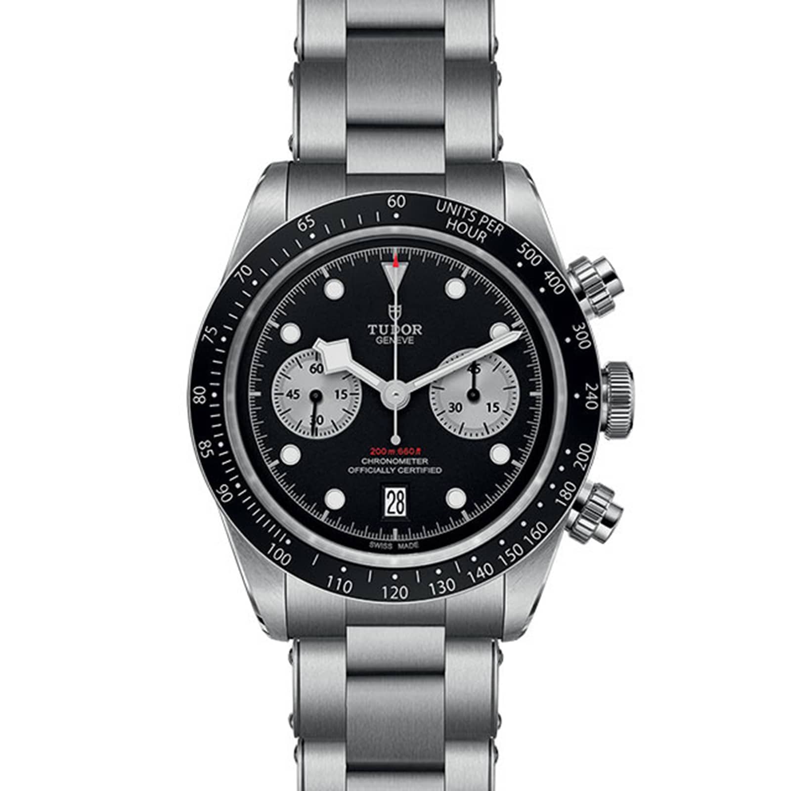 Close up of the TUDOR Black Bay Chrono watch dial
