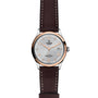The TUDOR 1926 features a brown leather strap, silver dial, gold bezel, and gold hour markers.