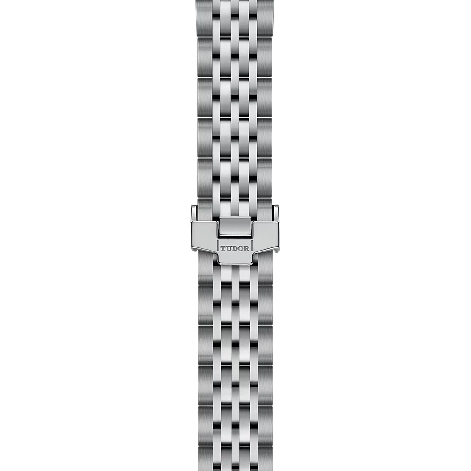 The TUDOR 1926 features a stainless steel five-link bracelet with a folding clasp engraved TUDOR, designed for TUDOR mechanical watches and inspired by Rolex.