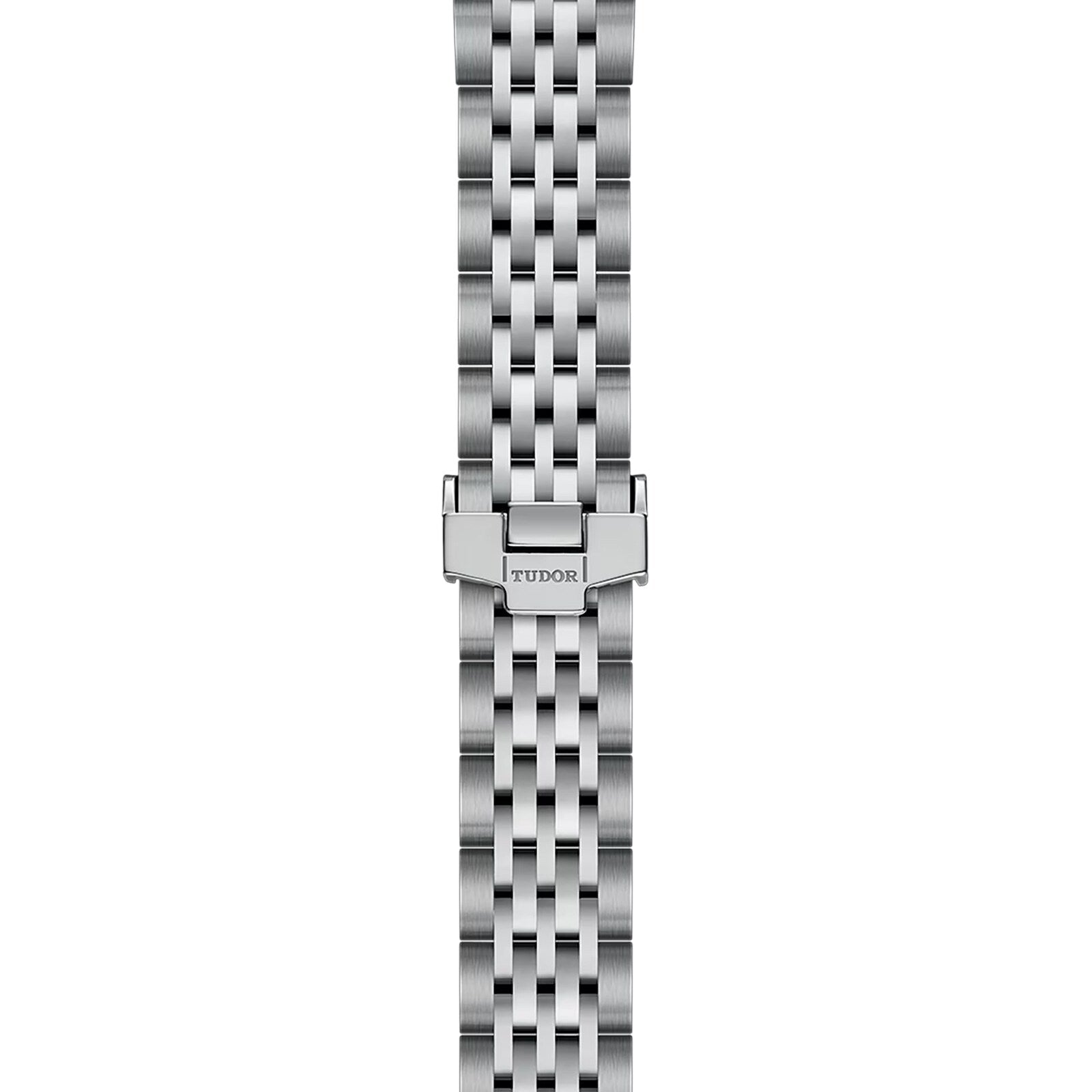 The TUDOR 1926 features a stainless steel five-link bracelet with a folding clasp engraved TUDOR, designed for TUDOR mechanical watches and inspired by Rolex.