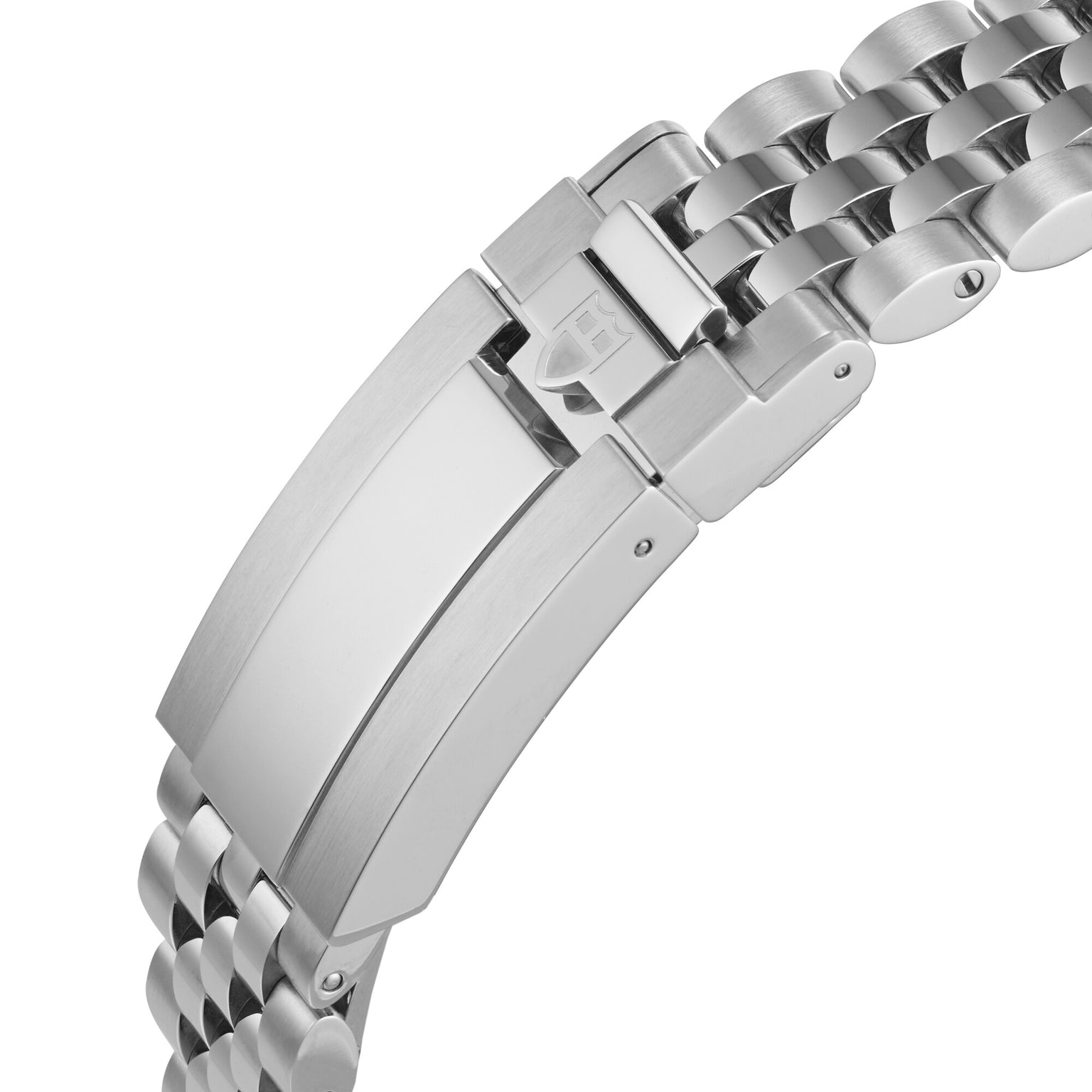 Close-up of a TUDOR Black Bay stainless steel bracelet with a deployment clasp and push-button release, accentuating its iconic burgundy bezel.