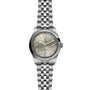 The TUDOR Black Bay One 41 features a stainless steel case, silver dial with round hour markers, and a five-link bracelet, offering chic unisex style against a white background.