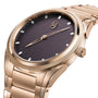 The TONDA PF Automatic by Parmigiani Fleurier is a luxurious rose gold wristwatch featuring a textured black dial and diamond hour markers.