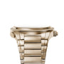 Parmigiani Fleurier TONDA PF GMT Rattrapante wristwatch viewed from the side, highlighting its band and crown, isolated on a white background.