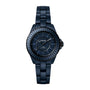 The Chanel J12 Bleu Watch Caliber 12.2, 33mm features a sleek black ceramic bracelet and blue hour markers for a modern look.
