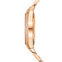 Side view of the Patek Philippe Twenty~4 7300/1200R-001, a rose gold wristwatch featuring a thin case and a bezel adorned with small diamonds.