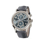 The Patek Philippe Complications 5924G-001 is a luxury wristwatch with a blue dial, multiple subdials, and a gray leather strap.