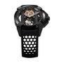 The Jacob & Co. Epic X DLC is a black watch featuring visible gears and a hexagonal-patterned strap.