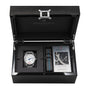 The Reservoir Tiefenmesser wristwatch, inspired by submarine equipment, comes in a sleek black box with an extra striped strap and instruction booklet—an ideal addition to any collection.