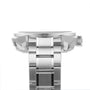 Close-up side view of a Grand Seiko Hi-Beat Heritage wristwatch with an Ever-Brilliant Steel bracelet and visible crown, set against a plain white background.