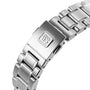 Close-up of a stainless steel bracelet with a deployment clasp, engraved GS logo, from the Grand Seiko Hi-Beat Limited Edition Heritage, powered by the 9S85 calibre automatic movement.