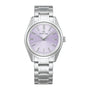 The Grand Seiko Manual SBGW323 Heritage features a stainless steel case, Zaratsu-polished surfaces, a light purple dial with silver hour markers, metal link bracelet, and the Grand Seiko logo below the 12 oclock position.