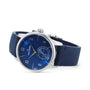 The Louis Erard Petite Seconde Bleu Nuit features a blue dial, silver case, and blue leather strap, with hour, minute, and seconds subdial.